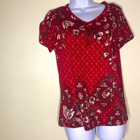 Christopher&banks red floral short sleeve top - Picture 4 of 16